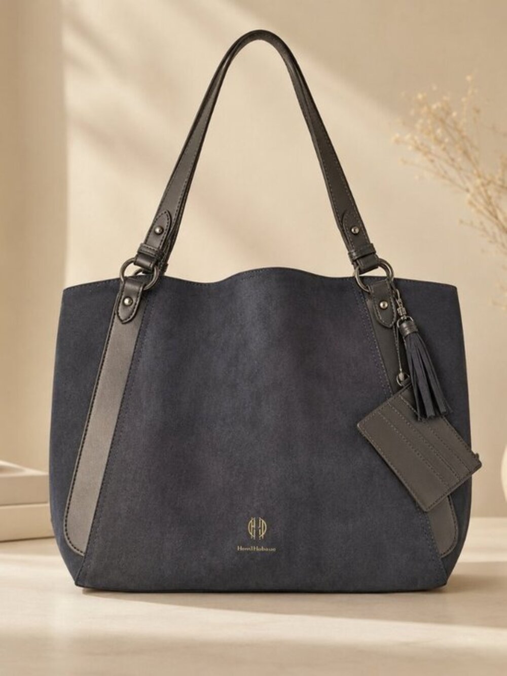House of Harlow 1960 Navy Luxe Tote Suede Look Card Holder NWT